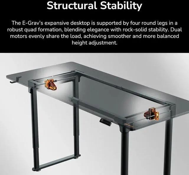 Alt view image 4 of 7 - COUGAR E-Grav 160 Adjustable Electric Gaming Desk - 2 Memory Presets - Dual Motors - Cable Management - Full Desk Mousepad - 63", Black/160