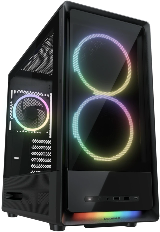 Alt view image 2 of 7 - COUGAR DUOAIR RGB Mid-Tower Case, 5 Fans Preinstalled, 410mm Graphic Card Supported, 360mm Water Cooling Supported, Dual Front Panels (Mesh/Glass), Black
