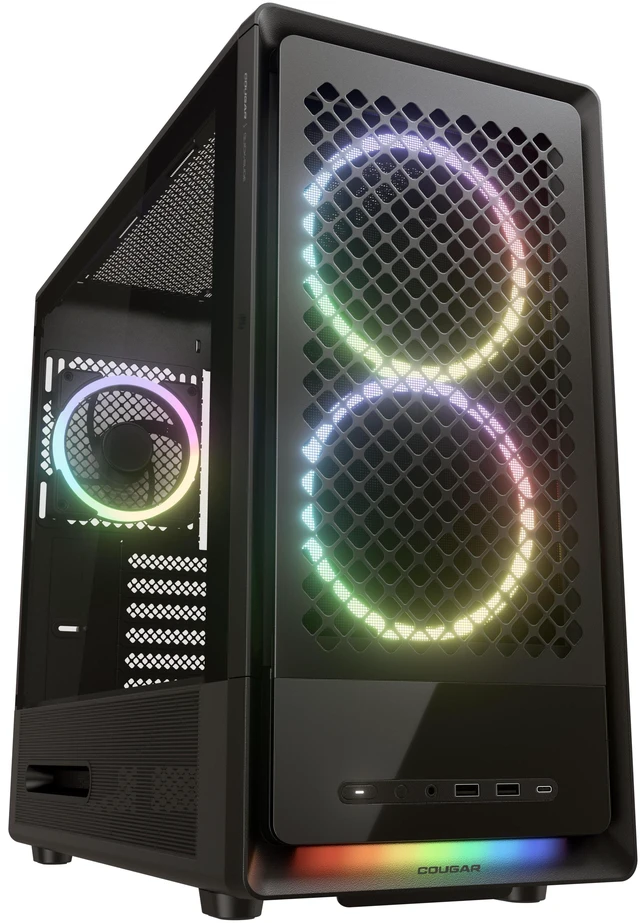 Main image of COUGAR DUOAIR RGB Mid-Tower Case, 5 Fans Preinstalled, 410mm Graphic Card Supported, 360mm Water Cooling Supported, Dual Front Panels (Mesh/Glass), Black