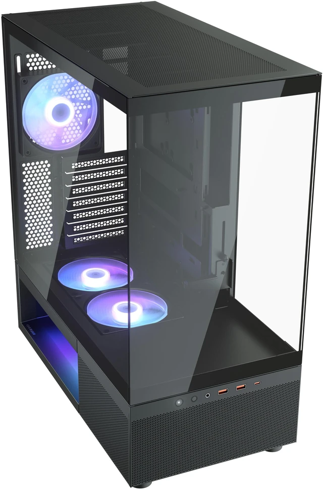 Alt view image 2 of 7 - COUGAR CFV220 RGB Mid-Tower Case, Panoramic Triple Glass, 120mm ARGB PWM Fan x3 Preinstalled, 420mm GPU Supported, 360mm AIO Supported, RGB Underglow, Central Ventilation, Reverse Connector MB, Black