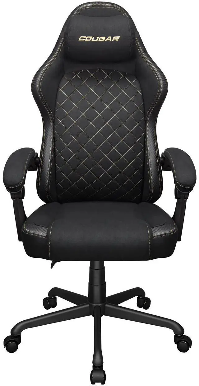 Main image of COUGAR Fusion EX Gold F Chair - Suede-like Fabric with Integrated Lumbar Support, Head Pillow Included, Linkage Armrests Sync with Backrest, Mute Wheels