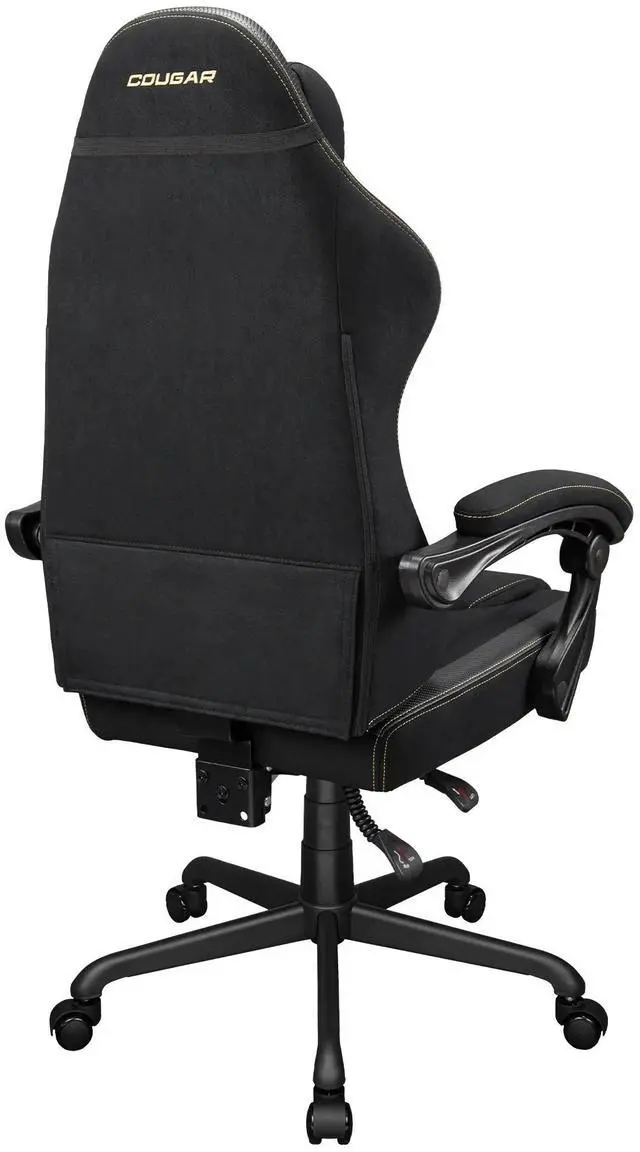 Alt view image 3 of 7 - COUGAR Fusion EX Gold F Chair - Suede-like Fabric with Integrated Lumbar Support, Head Pillow Included, Linkage Armrests Sync with Backrest, Mute Wheels