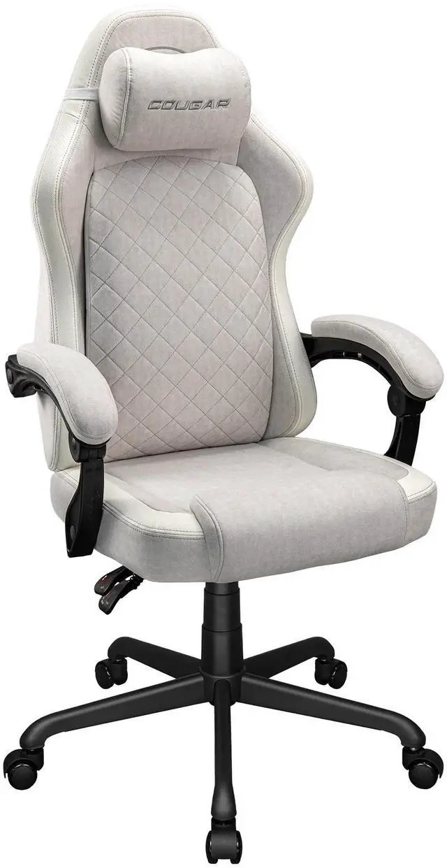 Alt view image 2 of 7 - COUGAR Fusion EX Ash F Chair - Suede-like Fabric with Integrated Lumbar Support, Head Pillow Included, Linkage Armrests Sync with Backrest, Mute Wheels