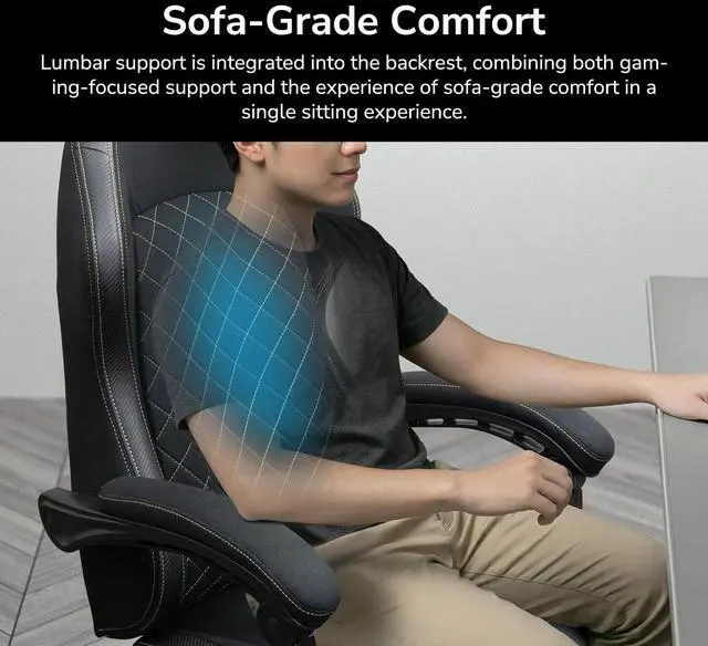 Alt view image 6 of 7 - COUGAR Fusion EX Ash F Chair - Suede-like Fabric with Integrated Lumbar Support, Head Pillow Included, Linkage Armrests Sync with Backrest, Mute Wheels