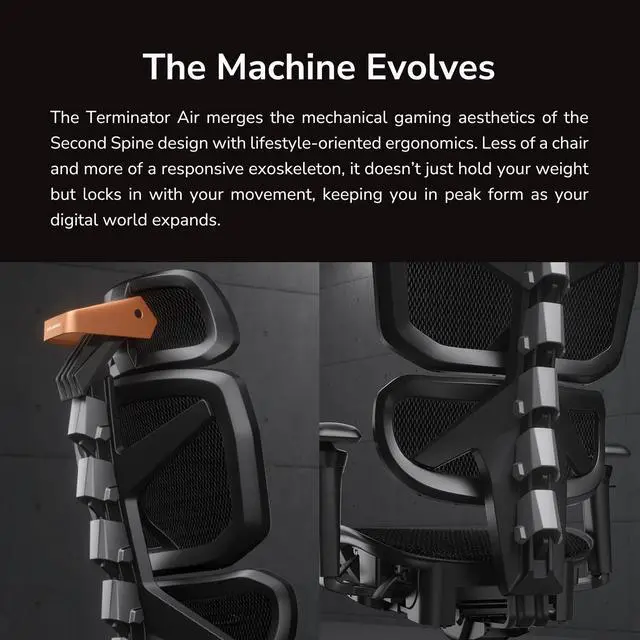 Alt view image 3 of 7 - COUGAR Terminator Air Ergonomic Chair - High Back Mesh Office Chair with Adaptive Lumbar Support, 3D Super-Wide Headrest, 3D Armrests, Weight-Balanced Tilt and Silent Casters