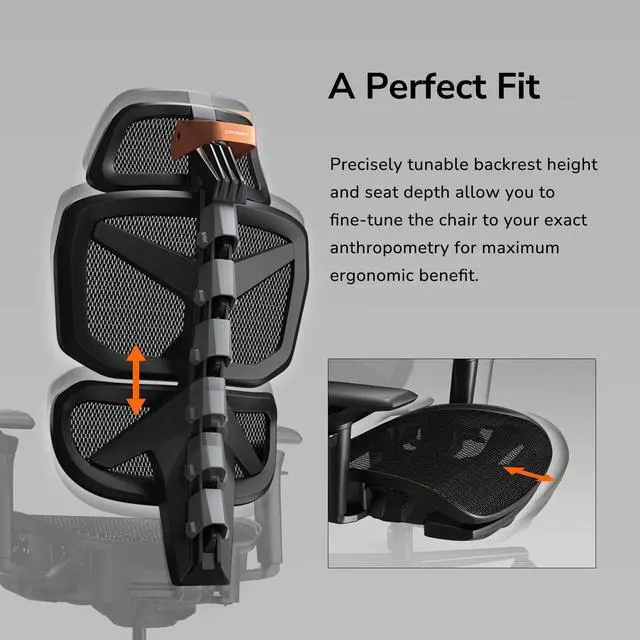 Alt view image 7 of 7 - COUGAR Terminator Air Ergonomic Chair - High Back Mesh Office Chair with Adaptive Lumbar Support, 3D Super-Wide Headrest, 3D Armrests, Weight-Balanced Tilt and Silent Casters