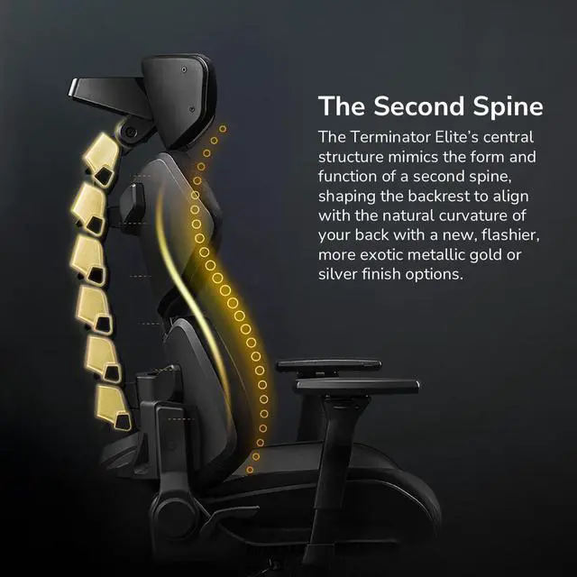 Alt view image 3 of 7 - COUGAR Terminator Elite Gaming Chair - Mixed Hyper-Dura and Velvet Upholstery, 4D Armrest, 90-150 Degree Recline, Extra Large 29.6 Aluminum Wheelbase and 3 Casters (Silver)