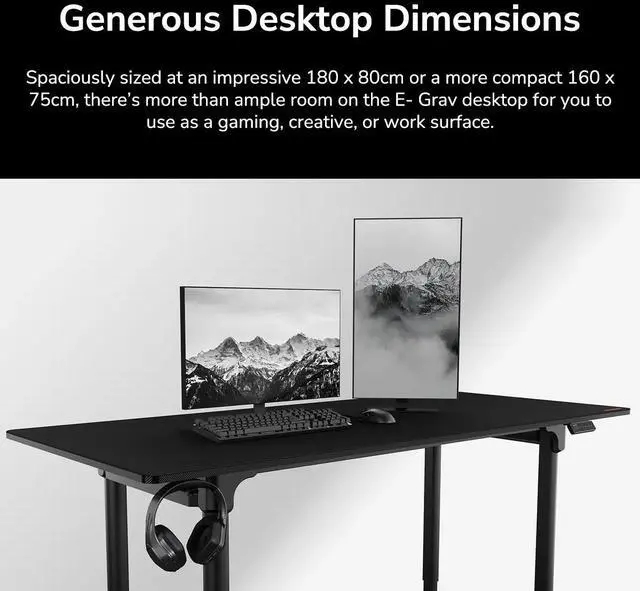 Alt view image 2 of 7 - COUGAR E-Grav 180 Adjustable Electric Gaming Desk - 2 Memory Presets - Dual Motors - Cable Management - Full Desk Mousepad - 70.9", Black/180