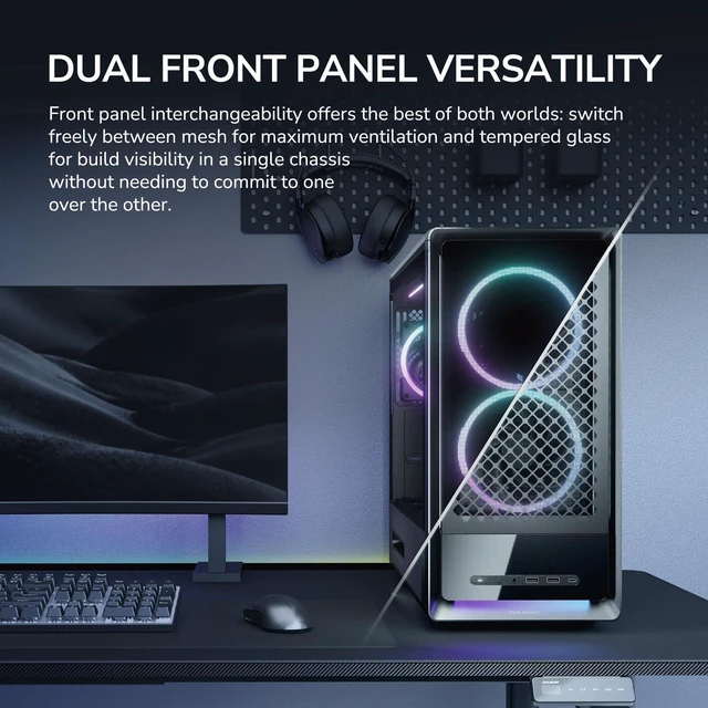Alt view image 3 of 7 - COUGAR DUOAIR RGB Mid-Tower Case, 5 Fans Preinstalled, 410mm Graphic Card Supported, 360mm Water Cooling Supported, Dual Front Panels (Mesh/Glass), Black