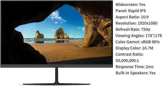 Alt view image 2 of 7 - LUCKYFIVE 22 Inch 75Hz FHD 1080P Computer Monitor, IPS Panel, Support HDMI And VGA, 3-Sided Border-Less