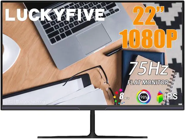 Main image of LUCKYFIVE 22 Inch 75Hz FHD 1080P Computer Monitor, IPS Panel, Support HDMI And VGA, 3-Sided Border-Less