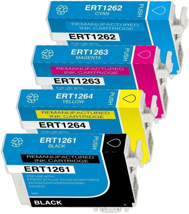Main image of 4 Pack High-Yield Black Cyan Magenta Yellow Ink Cartridge For Epson 126 1261 - 1264 Compatible with Epson WorkForce WF 3520 3540 7010 7510 60 435 545 630 633 635 645 840 845 Stylus NX430 330