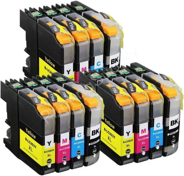 Main image of 12 Pack High-Yield BK/C/M/Y Ink Cartridge For Brother LC203XL For Use With Brother MFC-J460DW, MFC-J480DW, MFC-J485DW, MFC-J885DW, MFC-J4320DW, MFC-J5620DW & More