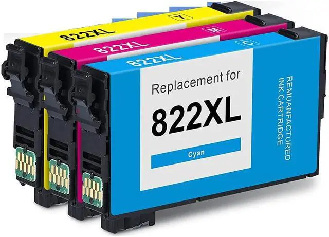 Main image of 3 Pack High-Yield Cyan Magenta Yellow Ink Cartridge With Chip Show Ink Level For Epson 822 822XL Compatible with Epson WorkForce Pro WF-3820 4820 4830 4834