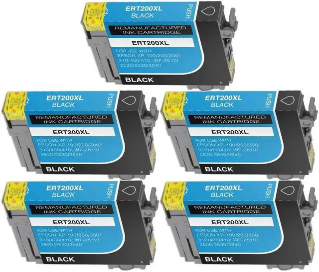 Main image of 5 Pack High-Yield Black Ink Cartridge For Epson 200XL T200XL120 - T200XL420 Compatible with Epson Expression Home XP200 300 310 400 410 WF2520 2530 2540