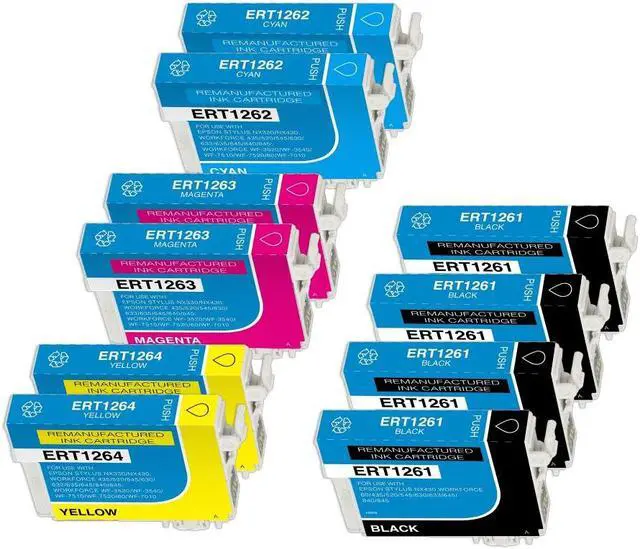 Main image of 10 Pack High-Yield Black Cyan Magenta Yellow Ink Cartridge For Epson 126 1261 - 1264 Compatible with Epson WorkForce WF 3520 3540 7010 7510 60 435 545 630 633 635 645 840 845 Stylus NX430 330
