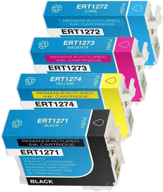 Main image of 4 Pack Extra High-Yield Black Cyan Magenta Yellow Ink Cartridge For Epson 127 1271 - 1274 Compatible with Epson WorkForce 545 630 633 635 645 840 845 3520 3540 60 7010 7510 7520 Stylus NX530 625