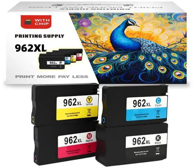 Main image of 962 XL Ink Cartridge Compatible for HP 962XL,  Fits for HP Officejet Pro9010 9012 9012e 9014 9014e 9015 9015e 9016 9018 9018e 9019 9019e 9020 9020e 9022 9025 More, 4 Pack Black/Cyan/Magenta/Yellow