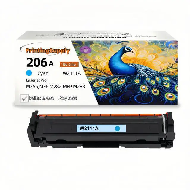 Main image of New Cyan Toner Cartridge (No Chip Included) Compatible with HP 206A W2111A for Use with HP Color LaserJet Pro M255dw M255nw MFP M282nw 283fdn 283cdw 283fd