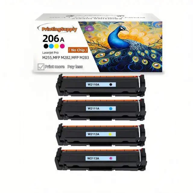Main image of 4 Pack New Black Cyan Magenta Yellow Toner cartridge (No Chip Included) For HP 206A W2110A - W2113A Compatible For Use With HP Color LaserJet Pro M255dw M255nw MFP M282nw 283fdn 283cdw 283fd