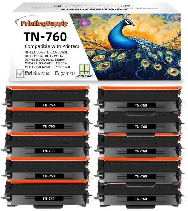 Main image of 10 Pack TN760 High Yield BK Toner Cartridge Compatible for Brother TN760 TN730 -Fits Brother MFC-L2690DW 2710DN 2710DW 2712D 2713DW 2715DW 2717DW 2730DW L2759DW DCP-L2510D 2512D 2530DW 3,000 Pages
