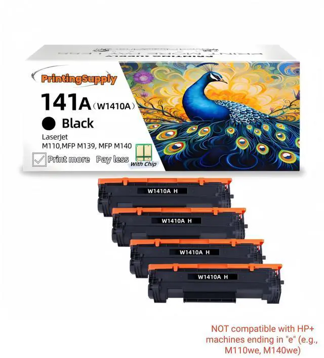 Main image of 4 Pack 141X W1410X High Yield Black Compatible Jumbo Toner Cartridge For HP 141X 141A M110W MFP M139W MFP M140W With Chip 2,000 Pages