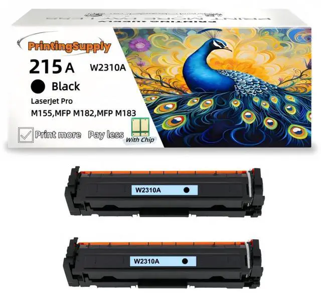 Main image of 215A W2310A 2 Pack Black Compatible Toner Cartridge Compatible for HP 215A W2312A , Work with HP M155 M182 M183nw *With Chip*
