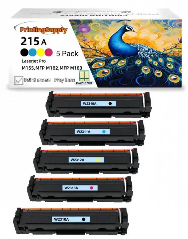 Main image of 5 Pack 2BK+CMY 215A Compatible Toner Cartridge Compatible for HP 215A W2310A W2311A W2312A W2313A , Work with HP M155 M182 M183nw *With Chip*