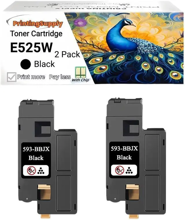 Main image of 2 PK E525W Black Toner Cartridge Compatible for Dell 593-BBJX 593-BBJU 593-BBJV 593-BBJW E525W E525 525