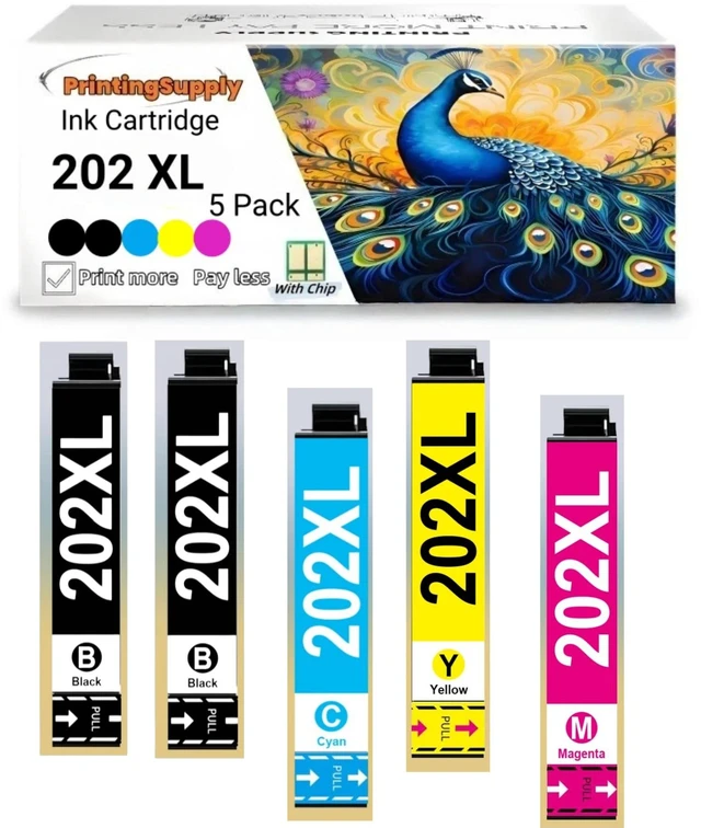 Main image of 202XL T202XL High Yield Ink Cartridge Compatible for Epson 202 XL T202 XL Workforce WF-2860 Expression Home XP-5100 5 Pack 202XL 2BK+CMY