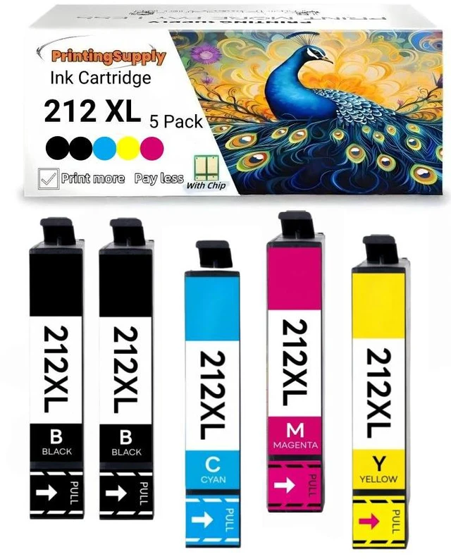 Main image of 212XL T212XL High Yield Ink Cartridge Compatible for Epson Expression Home XP-2100 XP-3100 XP-3105 XP-4100 XP-4105 WorkForce WF-2810 WF-2830 WF-2850 5 Pack 212XL 2BK+CMY