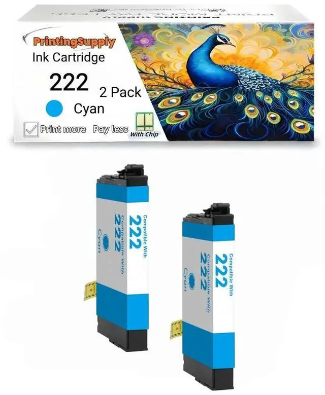 Main image of 222XL Ink Cartridge Compatible for Epson 222 XL 222 XL 222 Expression XP-5200 WorkForce Pro WF-2960 2 Pack 222 Cyan