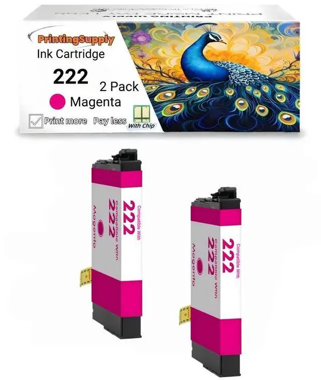 Main image of 222XL Ink Cartridge Compatible for Epson 222 XL 222 XL 222 Expression XP-5200 WorkForce Pro WF-2960 2 Pack 222 Magenta