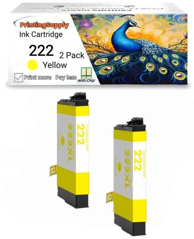 Main image of 222XL Ink Cartridge Compatible for Epson 222 XL 222 XL 222 Expression XP-5200 WorkForce Pro WF-2960 2 Pack 222 Yellow