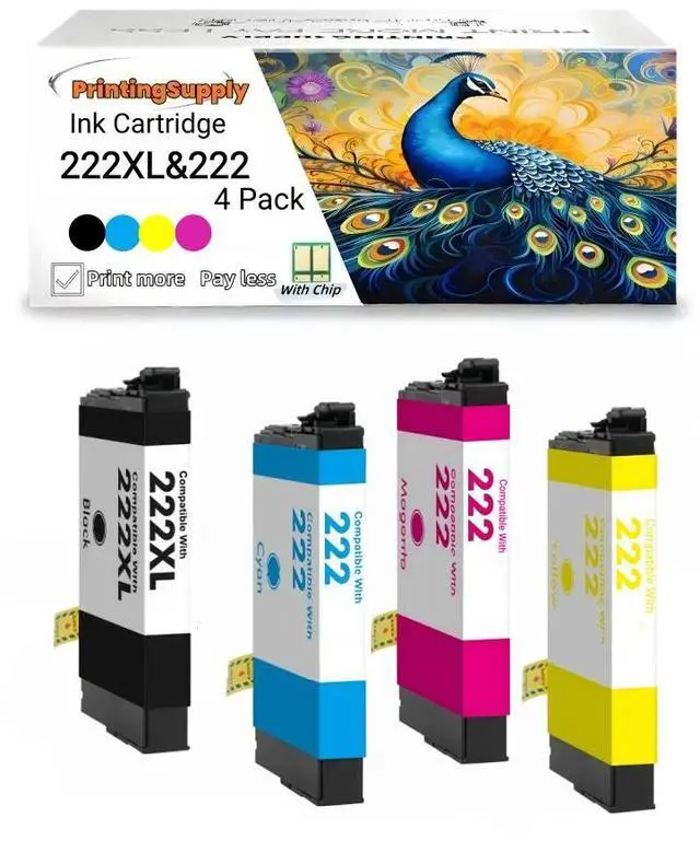 Main image of 222XL Ink Cartridge Compatible for Epson 222 XL 222 XL 222 Expression XP-5200 WorkForce Pro WF-2960 1 Pack 222XL+3 Pack 222 CMY