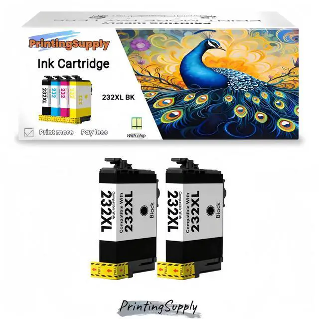 Main image of 2PK Black 232XL High Yield Black Ink Cartridges Compatible for Epson 232XL 232 XL T232XL T232 XL Expression Home XP-4200 XP-4205 WorkForce Pro WF-2930 WF-2950