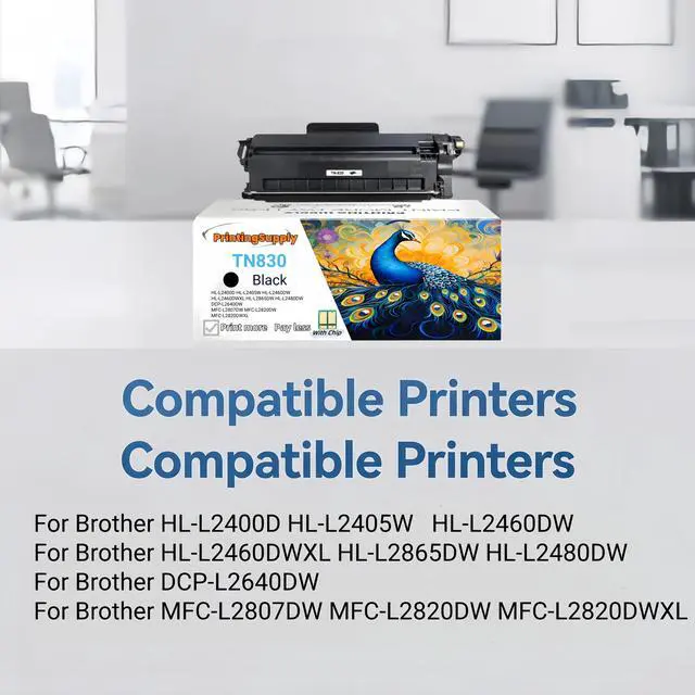 Alt view image 2 of 7 - 1 Pack TN-830 Black Toner Cartridge Compatible for Brother TN830 Fits for Brother HL-L2400D HL-L2405W HL-L2460DW HL-L2460DWXL HL-L2865DW MFC-L2820DW MFC-L2820DWXL DCP-L2640DW 1,200 Pages