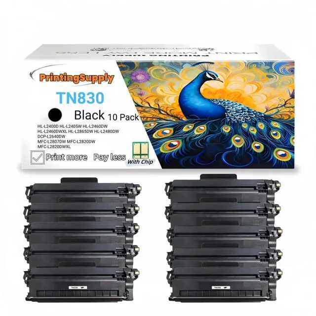 Main image of 10 Pack TN-830 Black Toner Cartridge Compatible for Brother TN830 Fits for Brother HL-L2400D HL-L2405W HL-L2460DW HL-L2460DWXL HL-L2865DW MFC-L2820DW MFC-L2820DWXL DCP-L2640DW 1,200 Pages