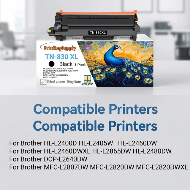 Alt view image 2 of 7 - 5 Pack High Yield TN-830 XL Black Toner Cartridge Compatible for Brother TN830 XL Fits for Brother HL-L2400D HL-L2405W HL-L2460DW HL-L2460DWXL HL-L2865DW MFC-L2820DW MFC-L2820DWXL DCPL2640 3,000 Pages