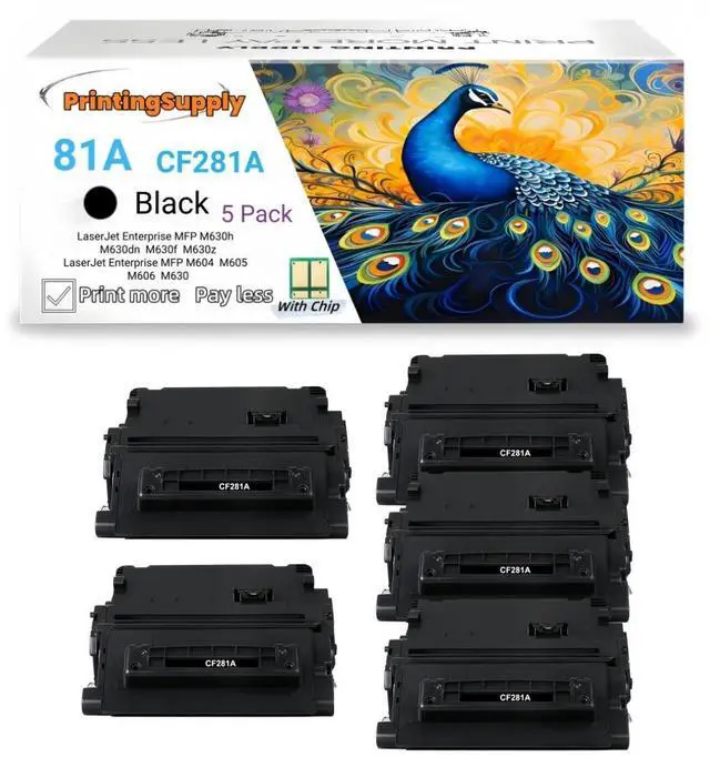 Main image of 5 Pack 81A CF281A Black Toner Cartridge Compatible for HP 81A CF281A, Work with HP LaserJet Enterprise MFP M630h M630dn M630f M630z M604 M605 M606 M630