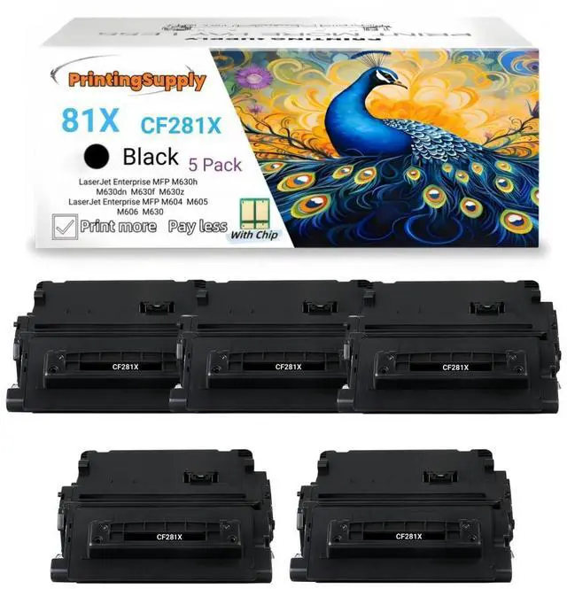 Main image of 5 Pack 81X CF281X High Yield Black Toner Cartridge Compatible for HP 81X, Work with HP LaserJet Enterprise MFP M630h M630dn M630f M630z M605 M606 M630 With Chip 25,000 Pages