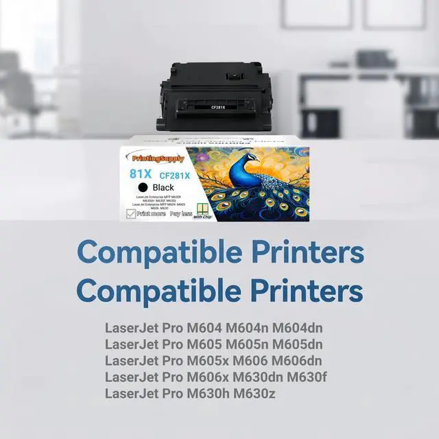 Alt view image 2 of 7 - 5 Pack 81X CF281X High Yield Black Toner Cartridge Compatible for HP 81X, Work with HP LaserJet Enterprise MFP M630h M630dn M630f M630z M605 M606 M630 With Chip 25,000 Pages