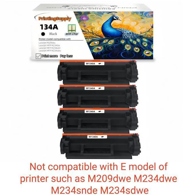 Main image of 134A W1340A High Yield 4 Pack Black Toner Cartridge With Chip Compatible for HP 134A W1340A 134X W1340X Toner Cartridge Work with HP LaserJet M209dw, MFP M234dw/M234sdn/M234sdw Printer