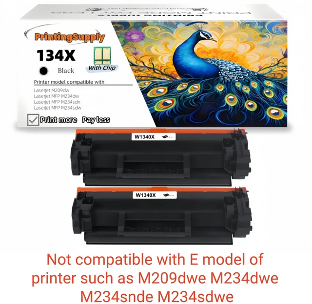 Main image of 2 Pack 134X Compatible Toner Cartridge Replacement for HP 134X W1340X *With Chip* Black, High-Yield Print, Works with HP LaserJet M209dw MFP M234dw M234sdn M234sdw