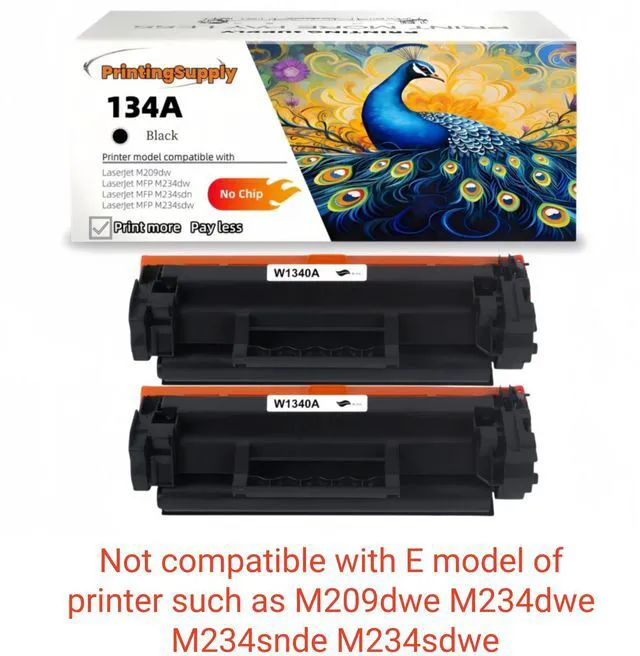 Main image of 2 Pack 134A Compatible Toner Cartridge Replacement for HP 134A (W1340A) *No Chip* Black, High-Quality Print, Works with HP LaserJet M209dw, MFP M234dw/M234sdn/M234sdw