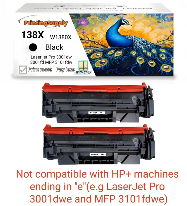 Main image of 2 Pack 138X W1380X High Yield Black Toner Cartridge Compatible for HP 138X Laser jet Pro 3001dw Laser jet Pro 3001fdw Laser jet Pro MFP 3101fdw With Chip