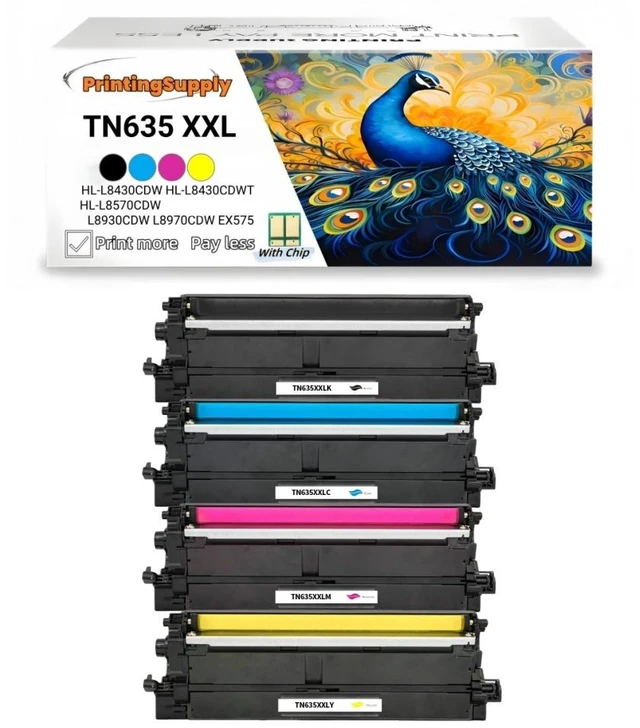 Main image of 4 Pack TN635XXL BKCMY Toner Cartridge Compatible for Brother TN635XXL Work with Brother HL-L8430CDW HL-L8430CDWT HL-L8570CDW MFC- L8930CDW L8970CDW EX575