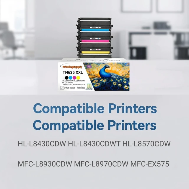 Alt view image 2 of 4 - 4 Pack TN635XXL BKCMY Toner Cartridge Compatible for Brother TN635XXL Work with Brother HL-L8430CDW HL-L8430CDWT HL-L8570CDW MFC- L8930CDW L8970CDW EX575