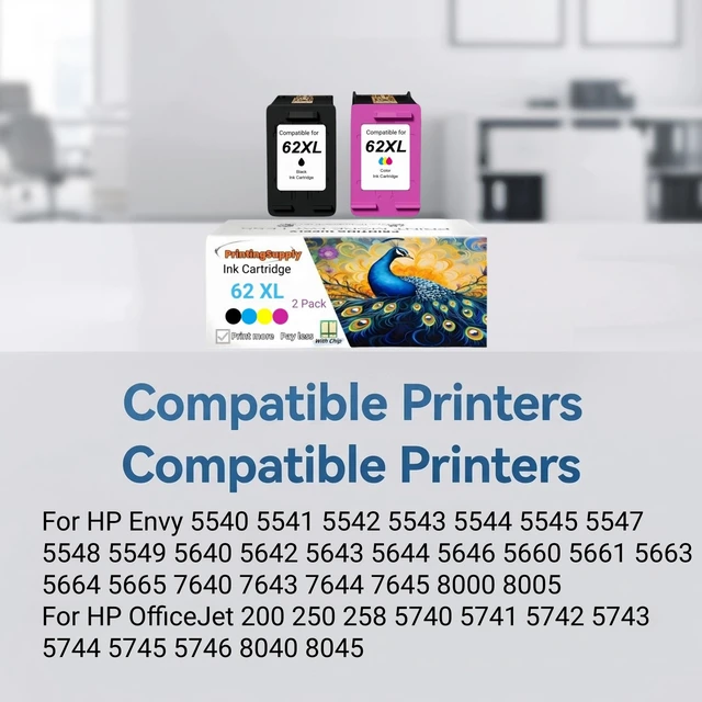 Alt view image 2 of 7 - 62XL 1P Tri-C Ink Cartridge Compatible for HP 62 XL Compatible with HP Envy 5540 5541 5542 5543 5544 5545 5547 5548 5549 5640 5642 5643 5644 5646 5660 5661 5663 5664 5665 7640 7643 7644 7645 8000 8005