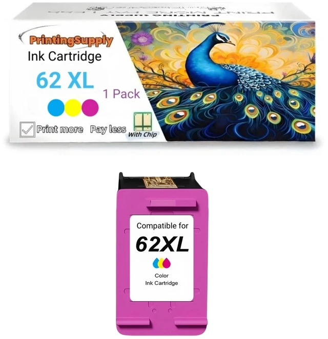 Main image of 62XL 1P Tri-C Ink Cartridge Compatible for HP 62 XL Compatible with HP Envy 5540 5541 5542 5543 5544 5545 5547 5548 5549 5640 5642 5643 5644 5646 5660 5661 5663 5664 5665 7640 7643 7644 7645 8000 8005